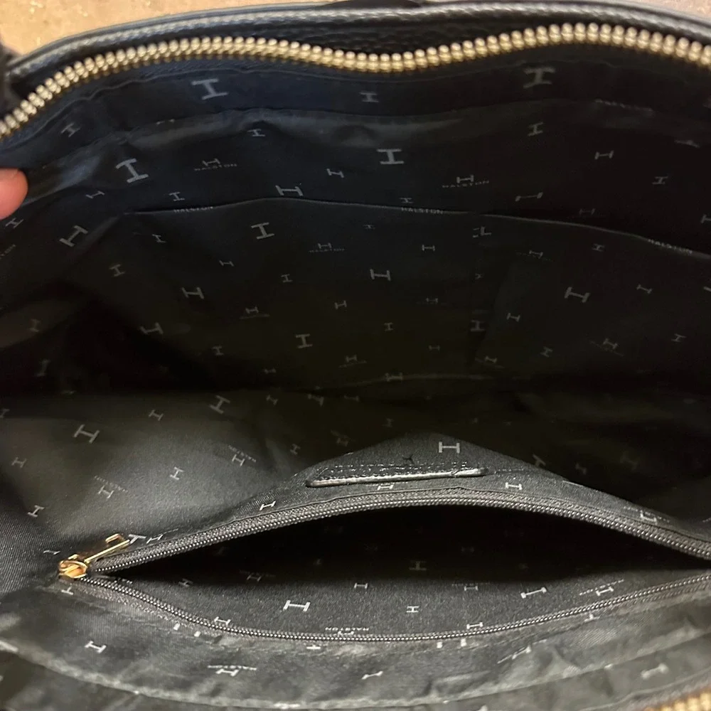Halston Tote Bag Black Faux Leather Suede Satchel Purse‎ Designer